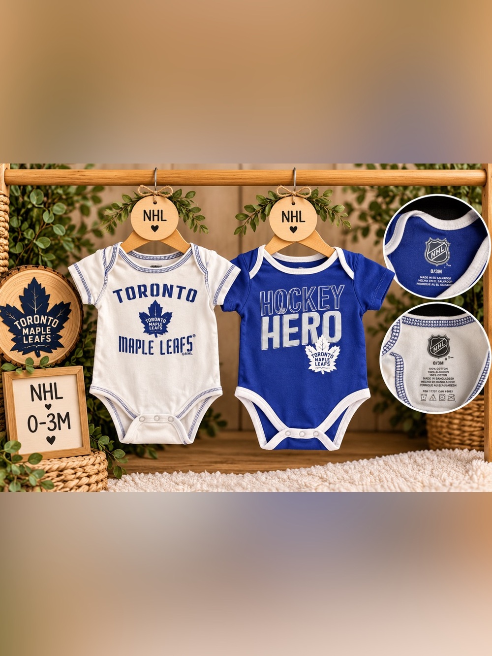 Toronto Maple Leafs NHL Baby Bodysuit Bundle 0-3M | 2 Piece Hockey Onesies